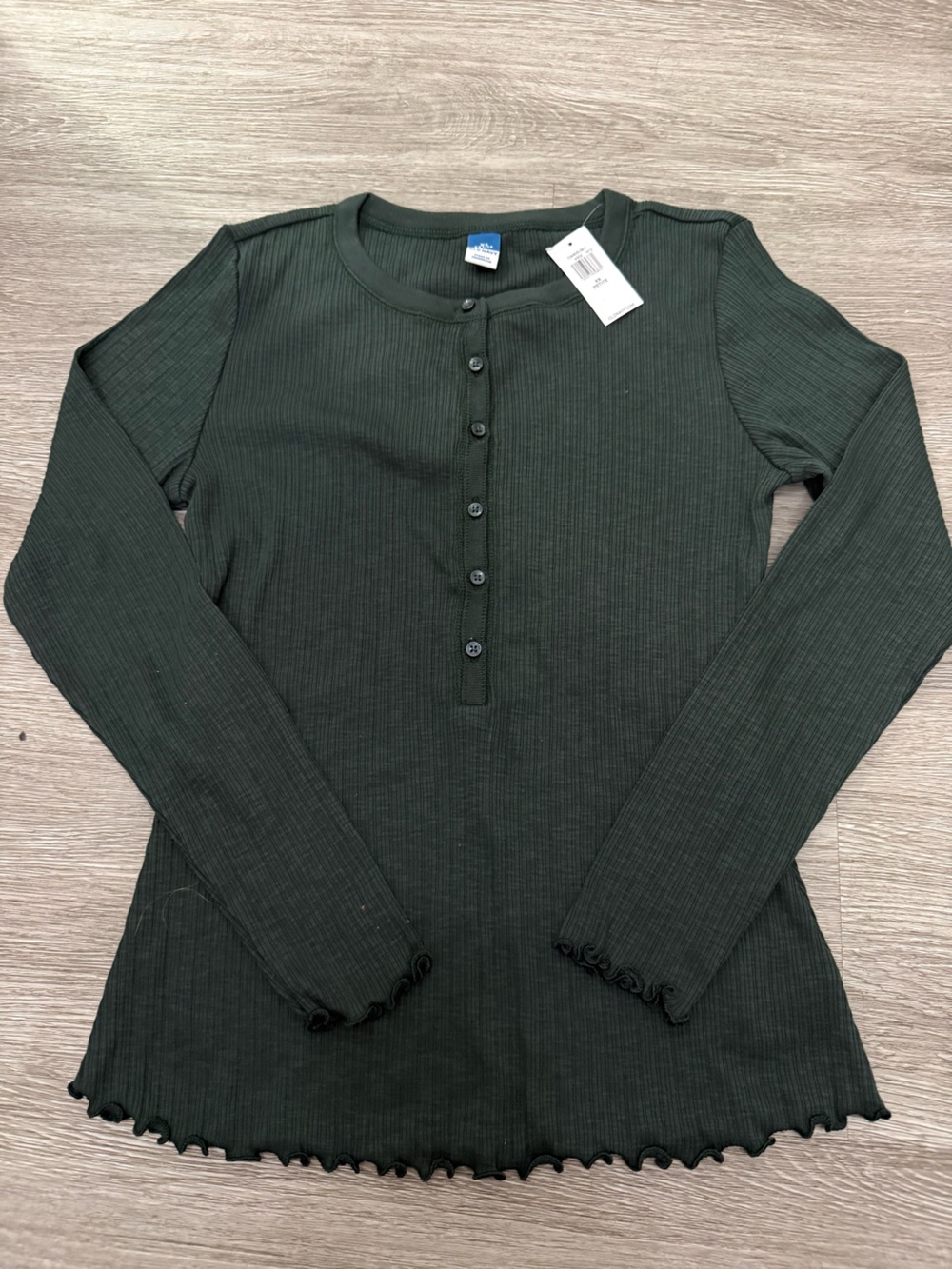 Old Navy Dark Green Ribbed Henley Long Sleeve Top